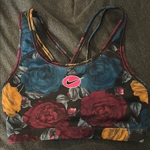 Nike Floral Sports Bra with Blue and Red Accents
